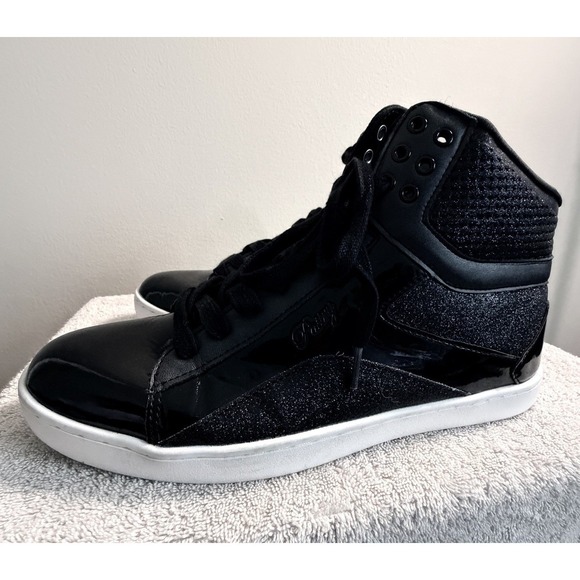 Black Patent Glitter High Top Fashion Sneakers Women's Size 12 - Picture 2 of 9